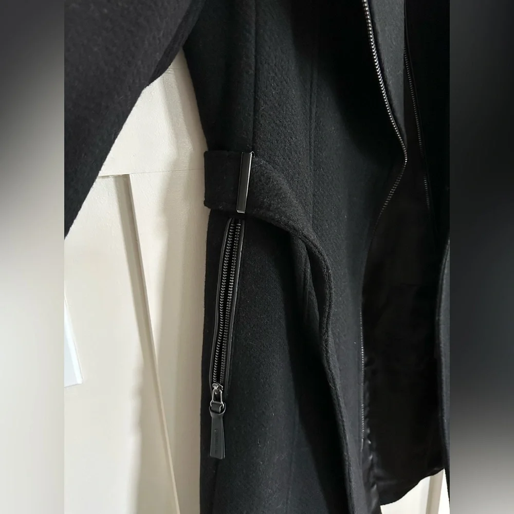 Calvin Klein Petite Wool Blend Black Wrap Coat - Picture 4 of 8